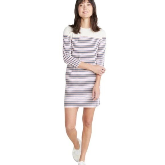 Marine Layer April Dress Small Modal Nautical Striped Comfy Preppy Pockets Cream - Picture 1 of 12